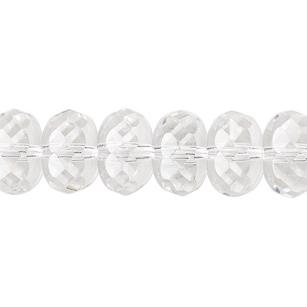 Bead, Czech fire-polished glass, clear, 14x9mm faceted rondelle. Sold pkg of 12. image number 0