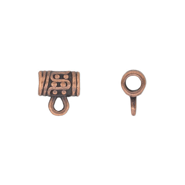Bead, antique copper-plated "pewter" (zinc-based alloy), 10x6mm double-sided tube with loop. Sold per pkg of 20. image number 0