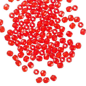 Bead, Czech fire-polished glass 1pkg1200, light red, 3mm faceted round. 1 mass.