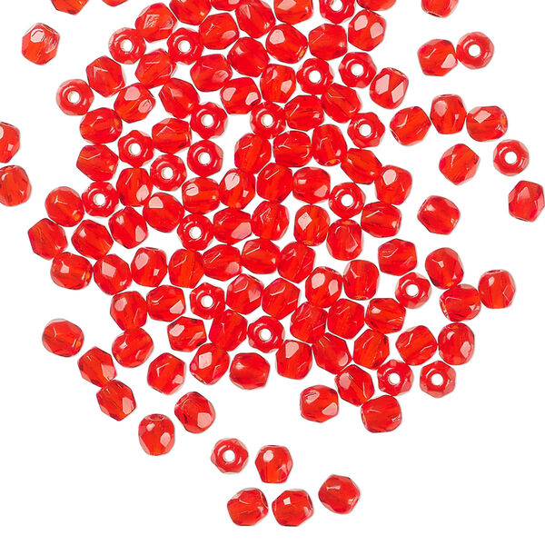 Bead, Czech fire-polished glass 1pkg1200, light red, 3mm faceted round. 1 mass. image number 0