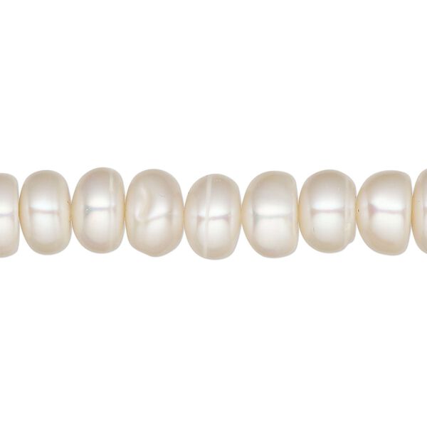 Pearl, White Lotus™, cultured freshwater (bleached), white, 9-10mm button, C grade, Mohs hardness 2-1/2 to 4. Sold per 15-1/2" to 16" strand. image number 0