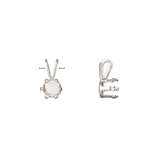 Pendant, Snap-Tite®, sterling silver, 6mm with 6-prong round setting. Sold per pkg of 2. image number 0