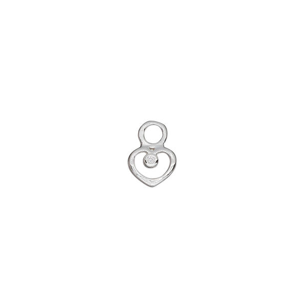 Charm, sterling silver and cubic zirconia, clear, 6.5x5mm single-sided open heart with 4mm closed round loop. Sold per pkg of 2. image number 0