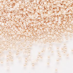 Seed bead, Delica®, glass, pkg/250g, #11 round, opaque glazed luster light peach (DB-1532-1).