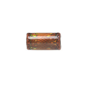 Bead, acrylic, red and multicolored, 17x9mm color-changing round tube with tribal design. Sold per pkg of 4.