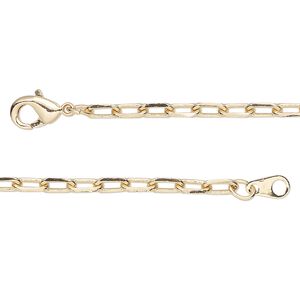 Chain 1pkg1 paperclip, 3mm / lobster claw clasp, gold-finished brass 24 inch