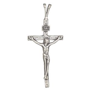 Pendant, antiqued sterling silver, 48x20mm single-sided crucifix. Sold individually.