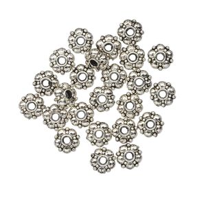 Bead, antiqued "pewter" (zinc-based alloy), 6x3mm cushion beaded rondelle. Sold per pkg of 24.