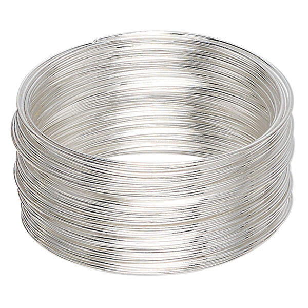 Memory wire, silver-plated carbon steel, 1-3/4 inch bracelet, 0.65-0.75mm thick. Sold per 1-ounce pkg, approximately 60 loops. image number 0