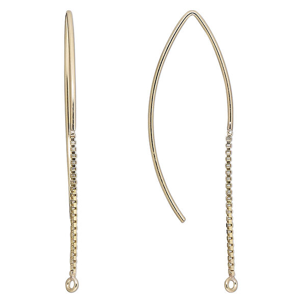 Ear wire, 14Kt gold-filled, 48mm marquise with 1mm box chain and closed loop, 18 gauge. Sold per pair. image number 0
