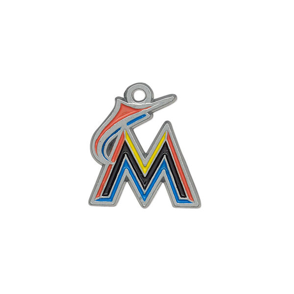Charm, enamel and "pewter" (zinc-based alloy), multicolored, 17x17mm single-sided MLB™ Miami Marlins. Sold individually. image number 0