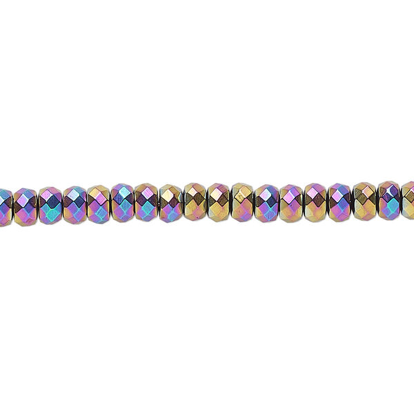 Bead, Hemalyke™ (man-made), rainbow, 4x3mm faceted rondelle. Sold per 15-1/2" to 16" strand. image number 0