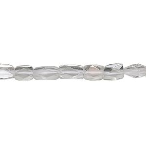 Quartz crystal 1pkg1, hand-cut faceted rectangle bead natural 15.5-16 inch 7x5mm