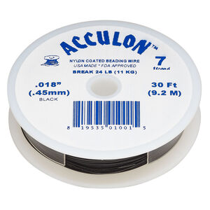 Beading wire, Acculon®, nylon-coated stainless steel, black, 7 strand, 0.018-inch diameter. Sold per 30-foot spool.
