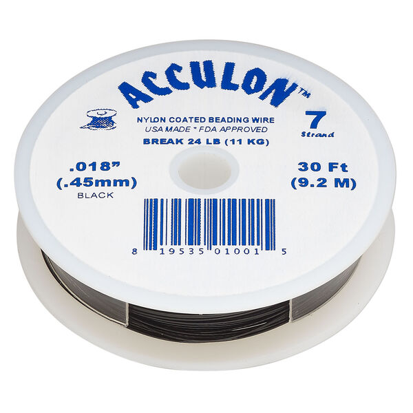 Beading wire, Acculon®, nylon-coated stainless steel, black, 7 strand, 0.018-inch diameter. Sold per 30-foot spool. image number 0