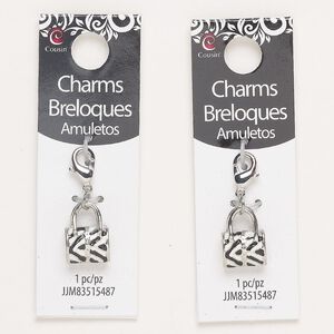 Clasp lobster claw 1pkg2, 15x11mm, silver-finished brass black / white 1 strand