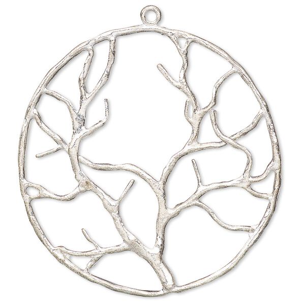 Focal, silver-plated brass, 38mm single-sided open round tree of life. Sold per pkg of 2. image number 0