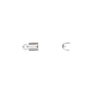 Cord end, fold-over, silver-finished brass, 4x3.5mm with 3mm inside diameter. Sold per pkg of 50.