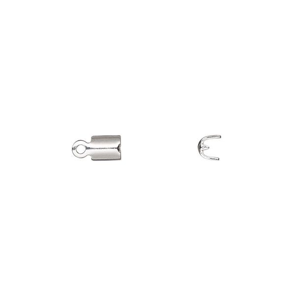 Cord end, fold-over, silver-finished brass, 4x3.5mm with 3mm inside diameter. Sold per pkg of 50. image number 0