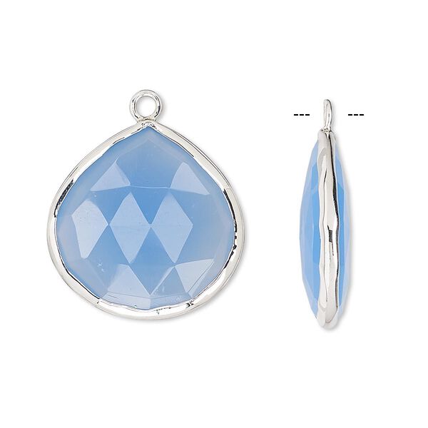 Drop, blue chalcedony (dyed) and sterling silver, 20x20mm double-sided faceted teardrop. Sold per pkg of 2. image number 0