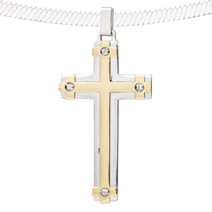 Pendant, stainless steel and gold-finished stainless steel, 47x25mm Gothic cross. Sold individually.