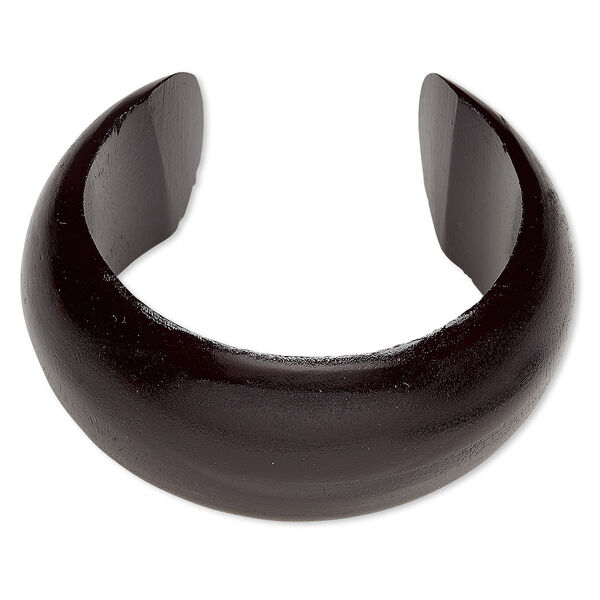 Bracelet, cuff, painted wood (waxed), black, 36mm wide hand-carved rounded band, 8 inches. Sold individually. image number 0