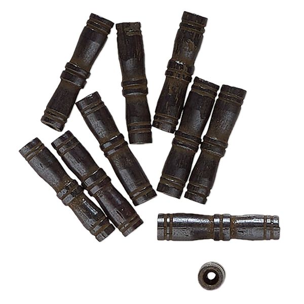 Bead, bone (dyed), black, 19.5x4.5mm-18.5x3.5mm tube. Sold per pkg of 10. image number 0