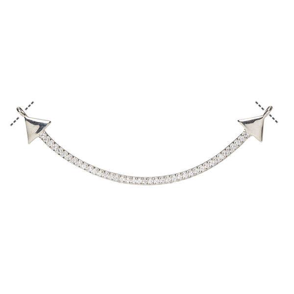 Focal, cubic zirconia and rhodium-plated sterling silver, clear, 45x14mm single-sided curved double arrow with (2) loops. Sold individually. image number 0