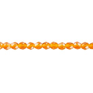 Bead, Czech fire-polished glass, orange, 4mm faceted round. Sold per pkg of 1,200 (1 mass).