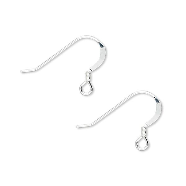 Ear wire fishhook 1pkg50 sterling silver, 14mm lightweight flat / 2mm coil / open loop, 22 gauge 25 pair image number 0