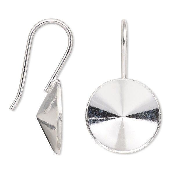 Ear wire, Almost Instant Jewelry®, sterling silver, 34mm fishhook with 18mm rivoli setting, 18 gauge. Sold per pair. image number 0