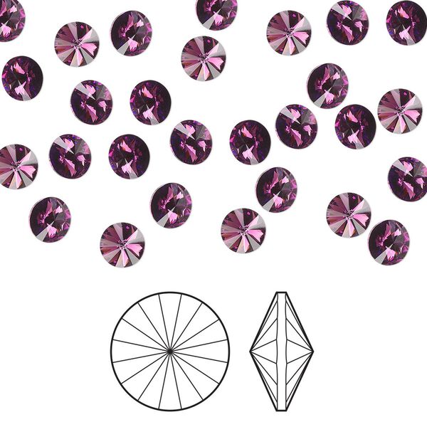 Chaton 144pk amethyst foil back, Preciosa MAXIMA Czech crystal rhinestone 8.16-8.41mm rivoli SS39 image number 0