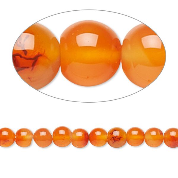 Bead, carnelian (dyed / heated), light to medium, 5-6mm hand-cut round, C- grade, Mohs hardness 7. Sold per 14-inch strand. image number 0