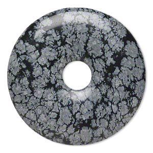 Snowflake obsidian 1pkg1, hand-cut donut focal natural 40mm