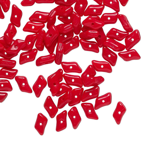 Bead, vintage German pressed glass, opaque red, 7x2mm parallelogram rondelle. Sold per pkg of 30. image number 0