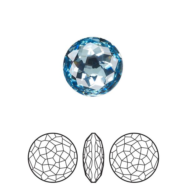 Round stone 48pk aquamarine foil back, Swarovski® 14mm fancy round 1383 image number 0
