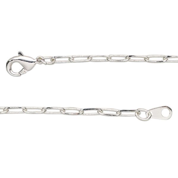 Chain 1pkg1 silver-plated paperclip, 2.4mm / lobster claw clasp, brass 18 inch image number 0