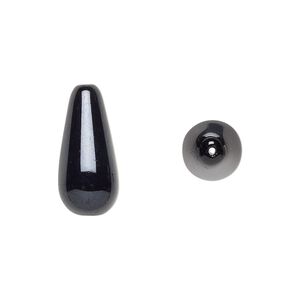 Bead, Czech pressed glass, jet, 20x9.5mm teardrop. Sold per 15-1/2" to 16" strand, approximately 20 beads.