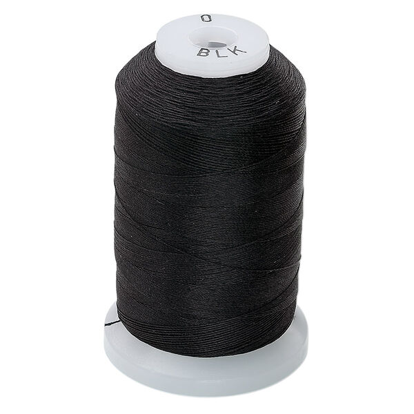 Thread, Purely Silk™, 3-ply, black, size O. Sold per 600-yard spool. image number 0
