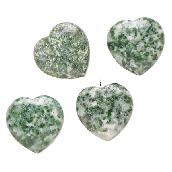 Drop, moss agate (natural), 18-21mm half-drilled puffed heart, B grade, Mohs hardness 6-1/2 to 7. Sold per pkg of 4. image number 0