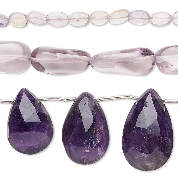 Amethyst 1pkg3, hand-cut mixed shapes bead C grade, 6 inch mix 5x4mm-25x15mm image number 0