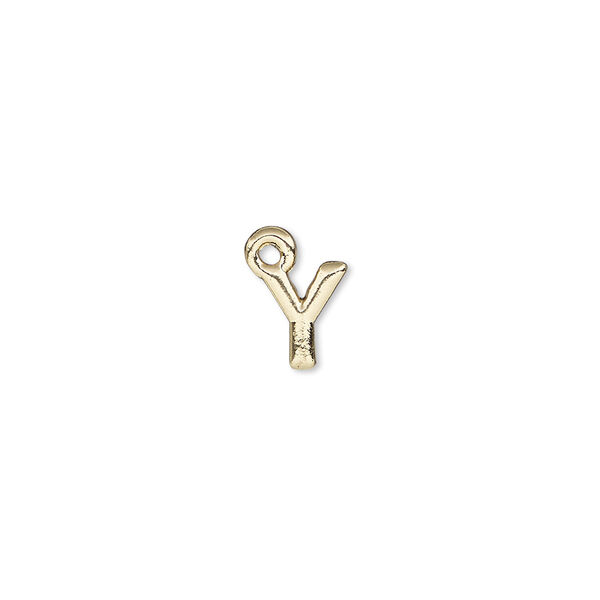 Charm, gold-finished "pewter" (zinc-based alloy), 8x7.5mm alphabet letter Y. Sold per pkg of 2. image number 0