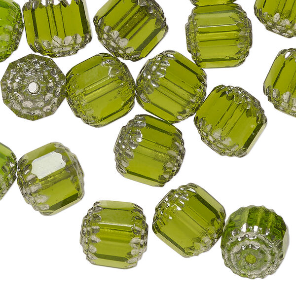 Bead, Czech glass, olive and metallic silver, 10mm round cathedral. Sold per 15-1/2" to 16" strand, approximately 40 beads. image number 0