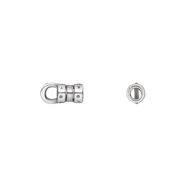 Crimp end, JBB Findings, antique silver-plated pewter (tin-based alloy), 6x4mm tube with loop, 2.5mm inside diameter. Sold per pkg of 2. image number 0