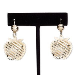 Earring, gold-finished steel, 1-1/2 inches with apple and fishhook ear wire with safety. Sold per pair.
