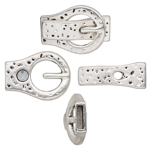 Clasp, magnetic, antique silver-plated "pewter" (zinc-based alloy), 32x23mm textured buckle with glue-in ends, 10x2mm hole. Sold individually. image number 0
