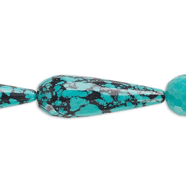 Bead, "turquoise" (resin) (imitation), blue and black, 30x10mm faceted teardrop with matrix. Sold per 8-inch strand, approximately 7 beads. image number 0