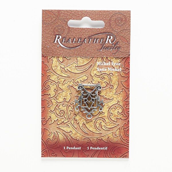Drop, antiqued silver-finished "pewter" (zinc-based alloy), 25x25mm double-sided fancy rectangle with 3 loops. Sold individually. image number 0