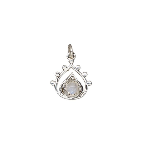 Rainbow moonstone / sterling silver 1pkg1, open teardrop drop natural antiqued 13x12.5mm image number 0