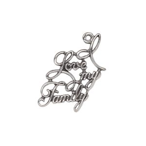 Charm, sterling silver, 26x17mm single-sided "I Love my Family." Sold individually.